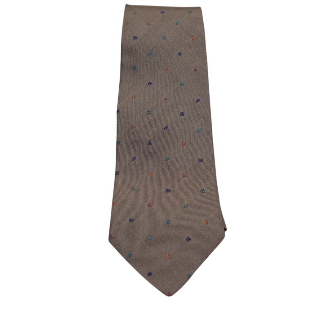 Ermenegildo Zegna Mens Silk Tie Taupe Brown Geometric Abstract‎ Made Italy 3.25"